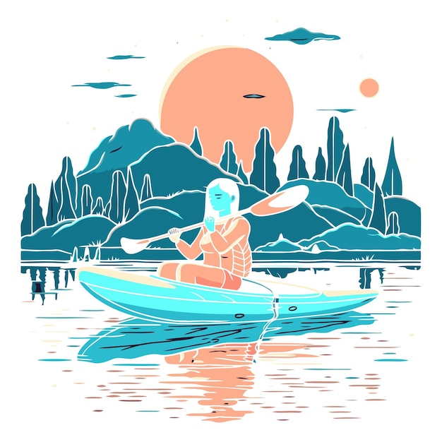 Kayaking on the lake in a flat style