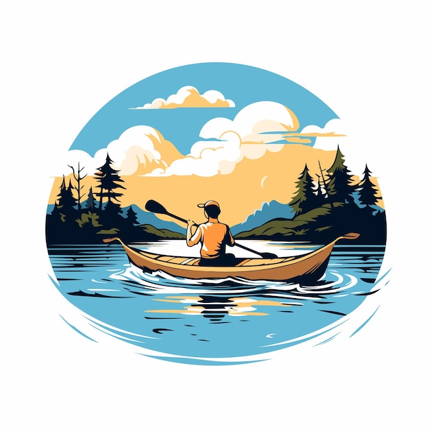 Kayaking on the lake Vector illustration in a flat style