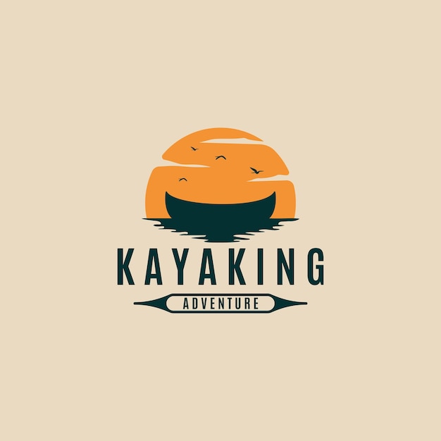 kayaking logo vintage illustration design canoe logo sunset adventure vector illustration design