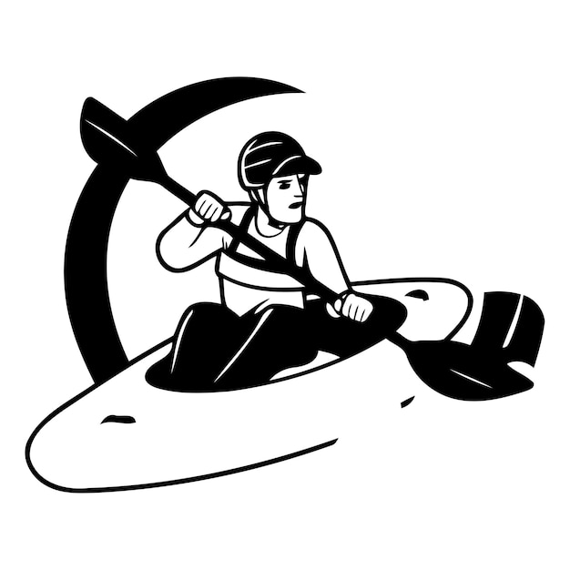 Kayaking man in kayak vector illustration in flat style