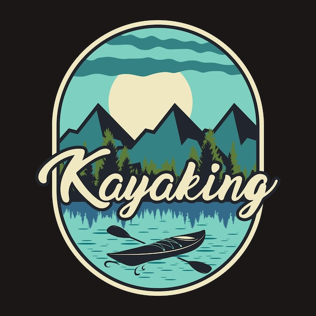 Kayaking Outdoor Adventure Label Vector Illustration Retro Vintage Badge Sticker And T-shirt Design