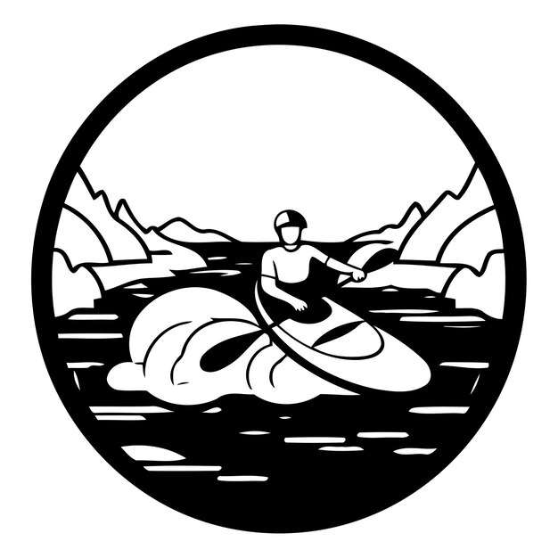 Vector kayaking on the river vector illustration canoeing