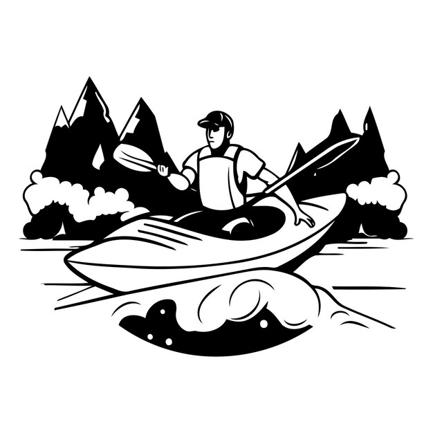 Vector kayaking on the river vector illustration in cartoon style on white background