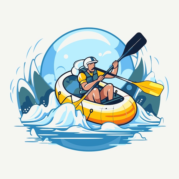 Vettore kayaking illustrazione vettoriale in stile cartone animato canoeing