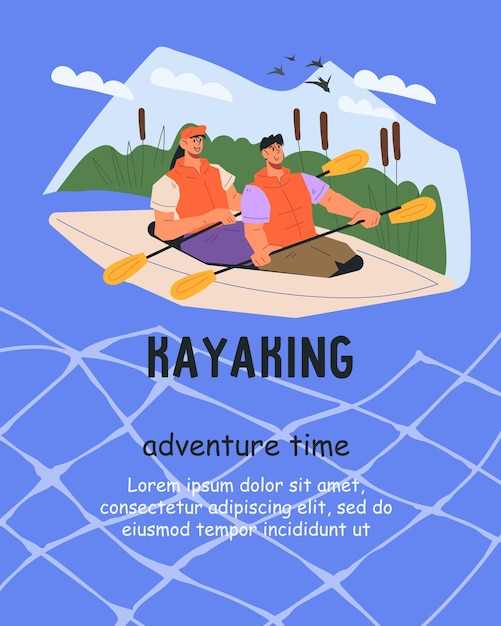 Kayaking water sport banner or card advertising poster design vector