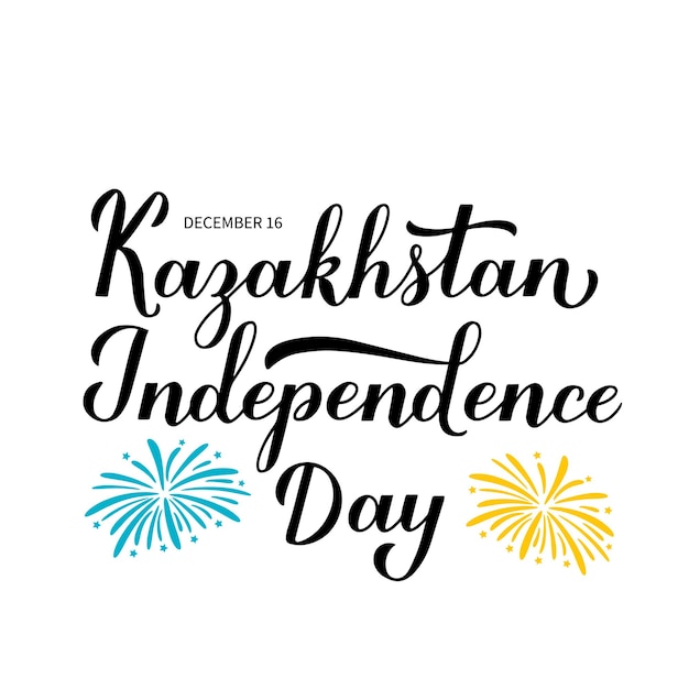 Kazachstan Onafhankelijkheidsdag kalligrafie hand belettering met vuurwerk Nationale feestdag vieren op 16 december Vector sjabloon voor typografie poster banner flyer sticker wenskaart enz