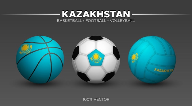 Kazachstan vlag basketbal voetbal volleybal ballen mockup 3d vector sport illustratie geïsoleerd