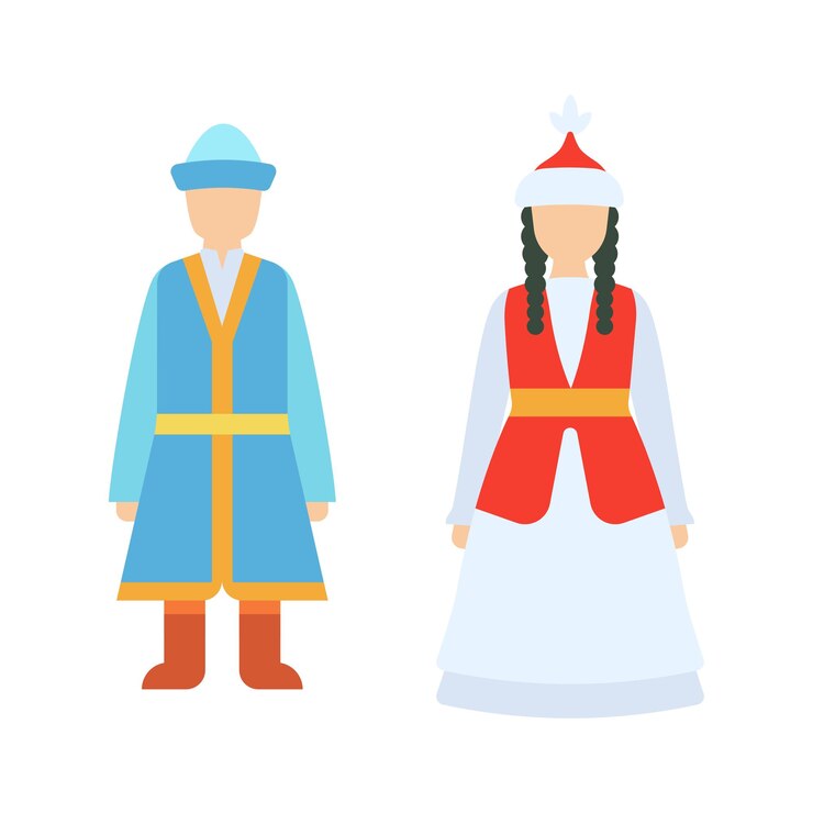 Vector 카자흐스탄 국가 의상 남자와 여자 터 일러스트레이션