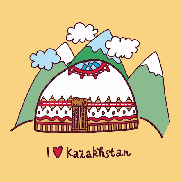 Kazakh yurt in the mountains cute postcard