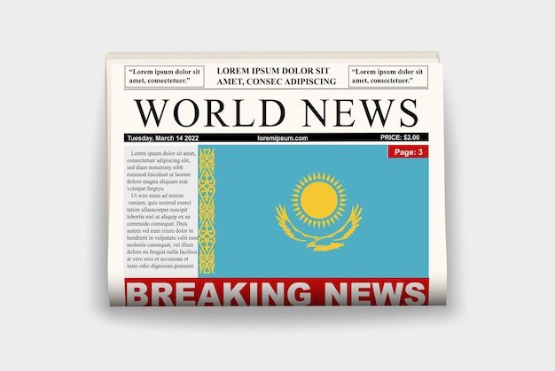 Kazakhstan country newspaper flag breaking news on newsletter news concept gazette page headline