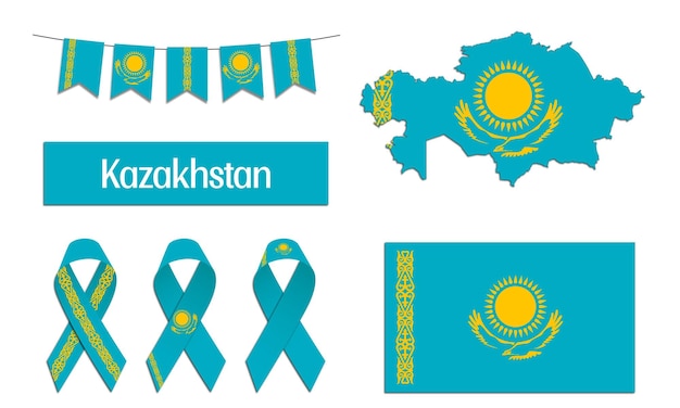 Vector kazakhstan elements with the kazakh flag