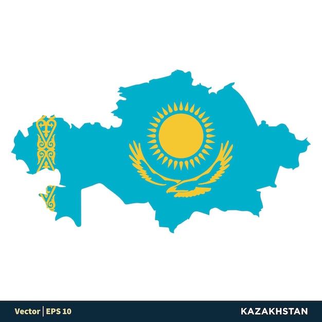 Kazakhstan Europe Countries Map and Flag Vector Icon Template Illustration Design Vector EPS 10