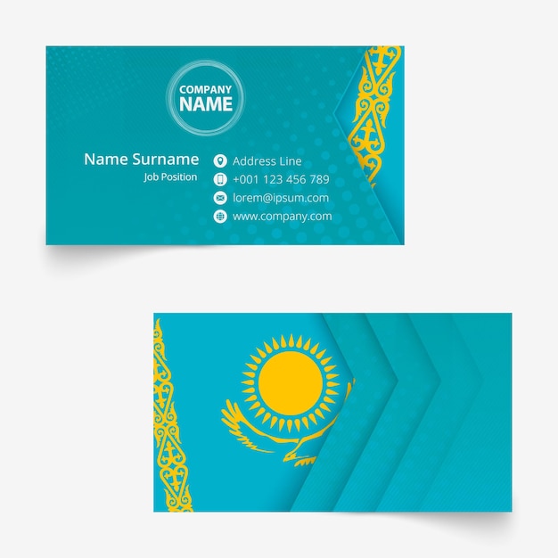 Kazakhstan flag business card, standard size (90x50 mm) business card template with bleed under the clipping mask.