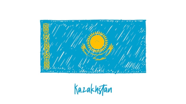 Kazakhstan Flag Colored Pencil or Marker Sketch Vector