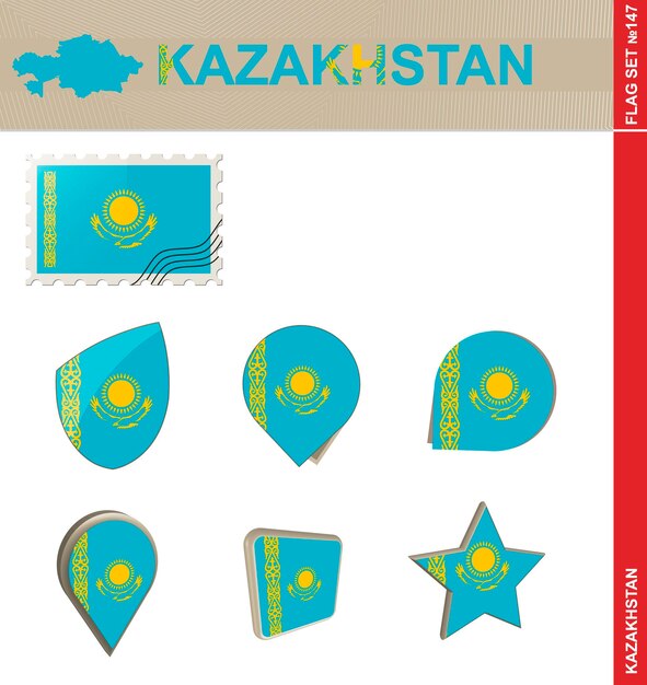 Vector kazakhstan flag set flag set 147 vector