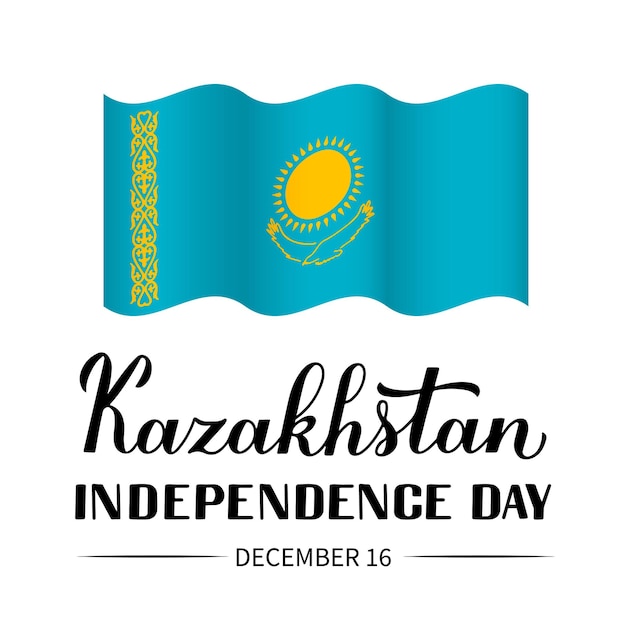 Kazakhstan Independence Day calligraphy hand lettering with flag National holiday celebrate on December 16 Vector template for typography poster banner flyer sticker greeting card postcard etc