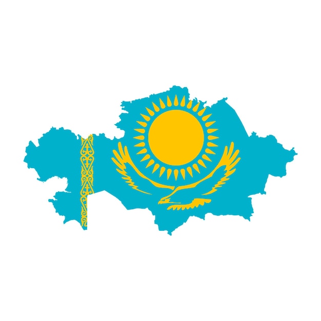 Kazakhstan map silhouette with flag on white background