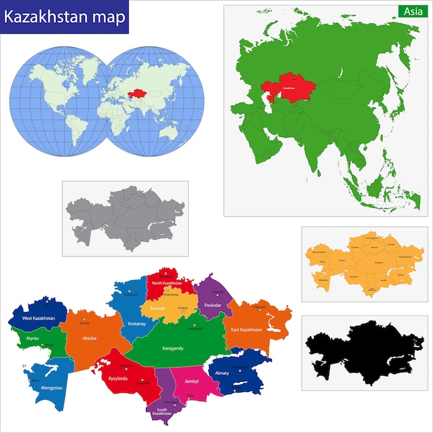 Vettore mappa del kazakistan