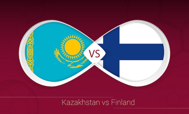 Kazakhstan vs Finland in Football Competition, Group D. Versus icon on Football background.