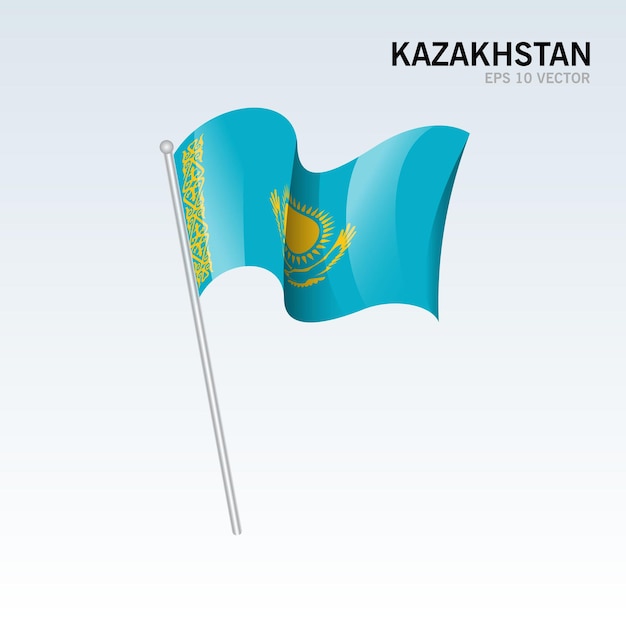 Kazakhstan waving flag isolated on gray