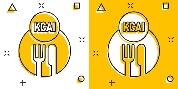 Kcal pictogram in komische stijl Dieet cartoon vectorillustratie op witte geïsoleerde achtergrond Calorieën splash effect bedrijfsconcept