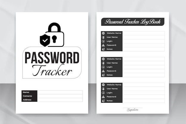 Vector kdp interior password tracker logobook or website information and password tracker notebook template