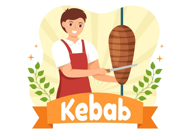 Kebab illustration with stuffing chicken or beef meat salad and vegetables in bread tortilla wrap