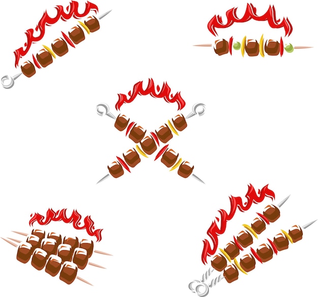 Vettore set di etichette ed elementi per kebab icona di raccolta kebab vector