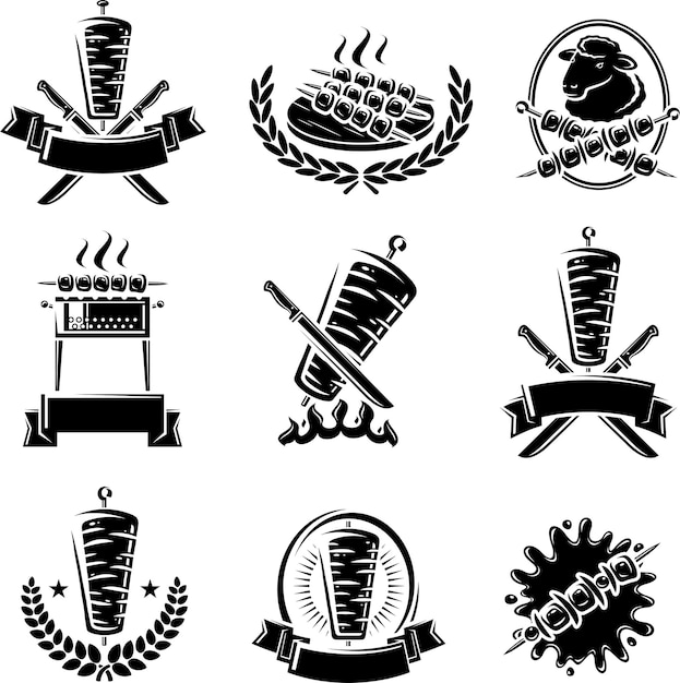Kebab labels and elements set collection icon kebabs vector