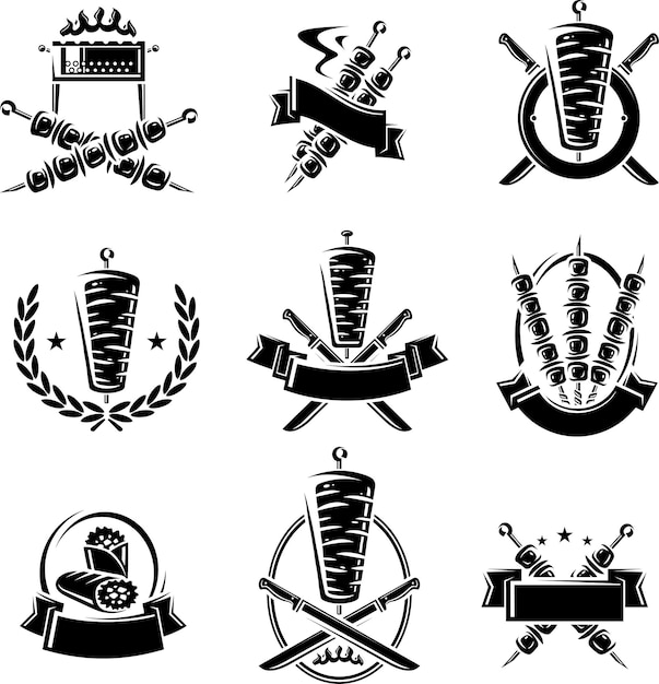 Kebab labels and elements set Collection icon kebabs Vector