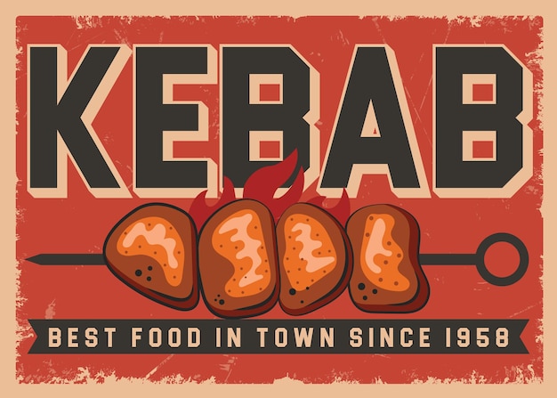 Kebab vintage tin sign retro poster vector