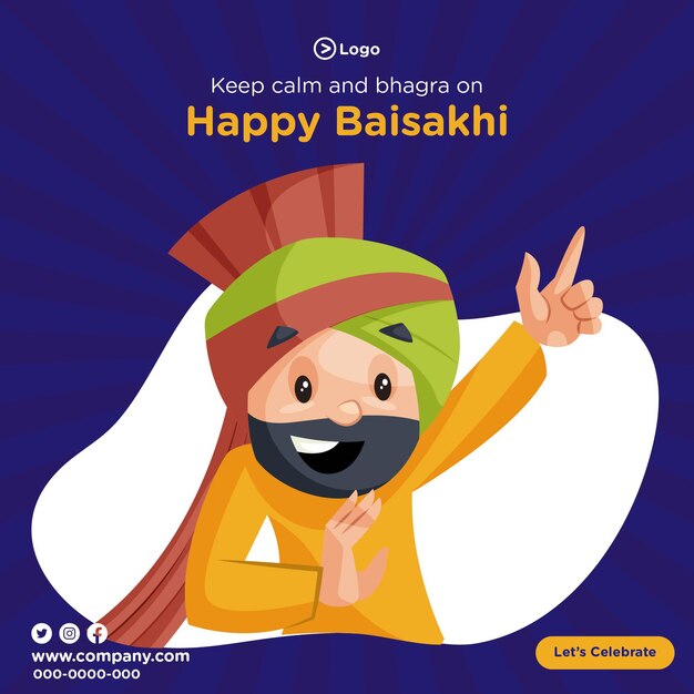 Сохраняйте спокойствие и бхангра на счастливом шаблоне дизайна баннера baisakhi