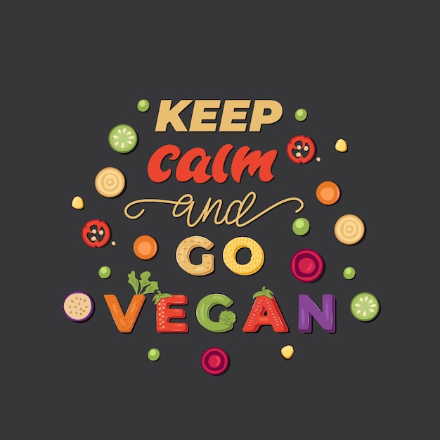 Keep Calm and Go Vegan - lettering poster design. illustration.