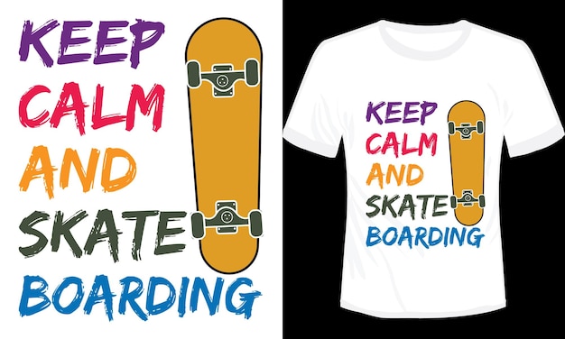 冷静を保ち、スケートボード T シャツ デザインのベクトル図