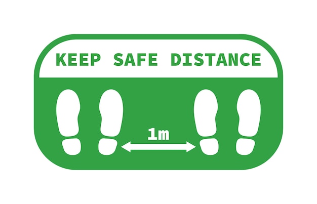 거리 표시 유지 거리를 유지하십시오 코로나 바이러스 전염병 보호 장비 예방 조치 자신을 보호하는 단계 1m 거리를 유지 벡터 일러스트 레이 션