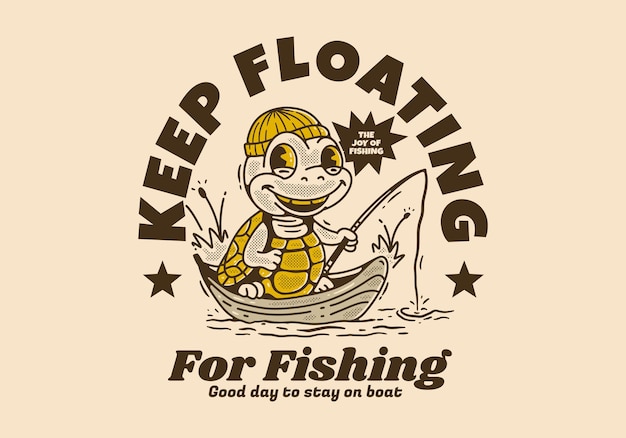 Keep floating for fishing Mascot character of the turtle fishing on the boat