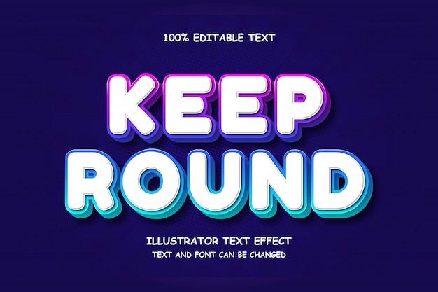 Keep round, 3d редактируемый текстовый эффект розовая градация синий современный стиль тени