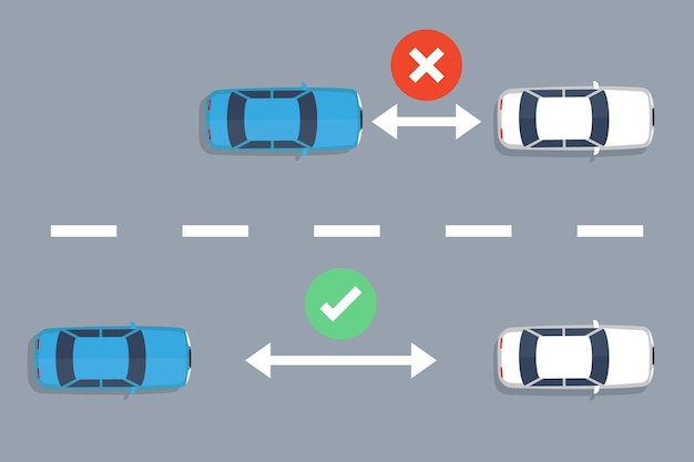 Keep a safe distance of the road Vector Illustration top view in flat design