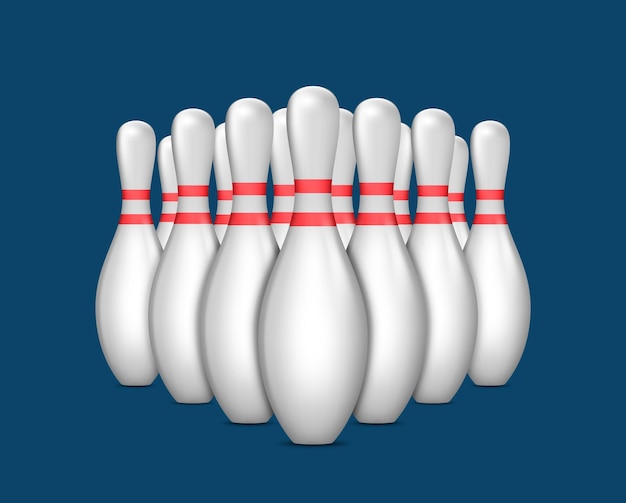 Kegels voor bowlen realistische set Witte kegling-pinnen Element voor vrije tijd of bowlingtoernooi