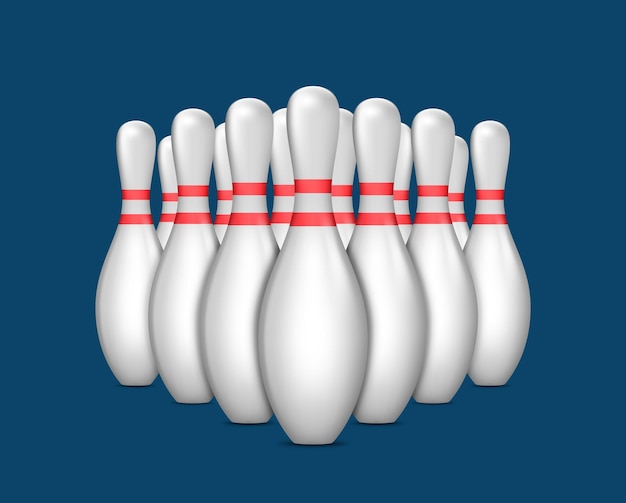 Kegels voor bowlen realistische set Witte kegling-pinnen Element voor vrije tijd of bowlingtoernooi