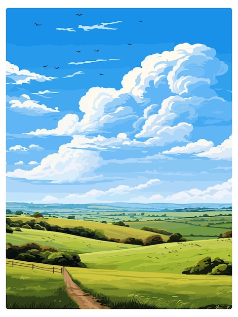 Vettore kent downs aonb poster di viaggio vintage souvenir cartolina ritratto pittura illustrazione wpa