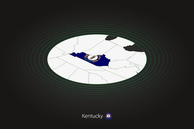 Kentucky kaart in donkere kleur ovale kaart met aangrenzende Amerikaanse staten
