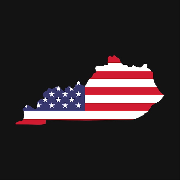Kentucky staatskaart met Amerikaanse nationale vlag op zwarte achtergrond