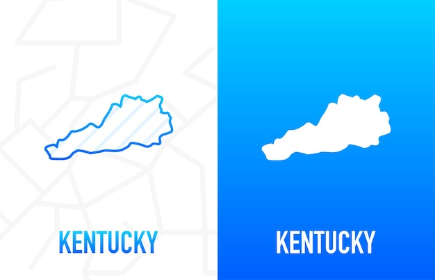 Kentucky - stato americano. linea di contorno in colore bianco e blu su sfondo a due facce. mappa degli stati uniti d'america. illustrazione vettoriale.