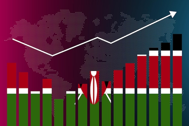 Kenya bar chart graph with ups and downs, increasing values, Kenya country flag on bar graph