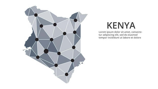 Карта сети связи Кении Векторное изображение глобальной карты с низким поли с городскими огнями Карта в виде треугольников и точек
