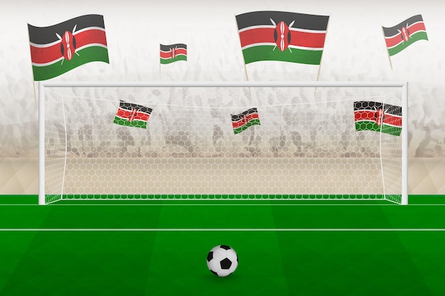 Kenya football team fans with flags of Kenya cheering on stadium penalty kick concept in a soccer match