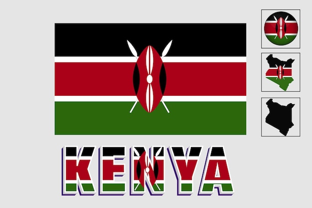 Kenya map and flag in vector illustration