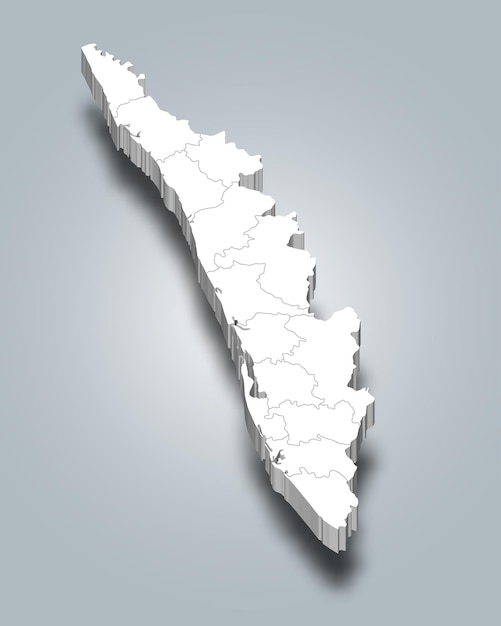Vector kerala 3d district map is a state of india