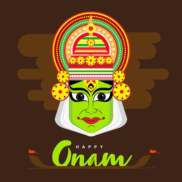 Kerala festival Happy Onam Kathakali illustration